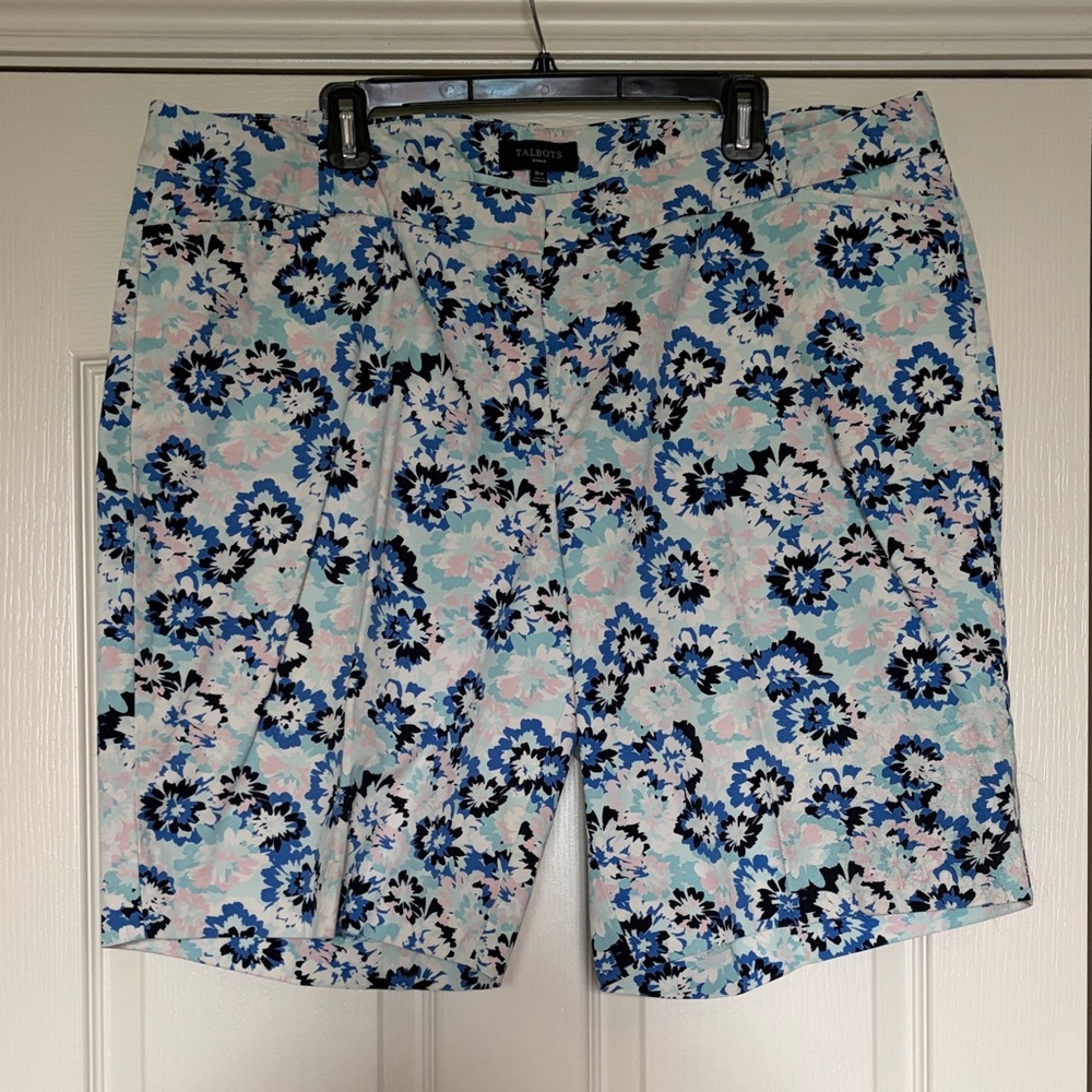 Talbots Blue, Pink & Navy Floral Cotton-Blend Shorts 10in Sz 18W